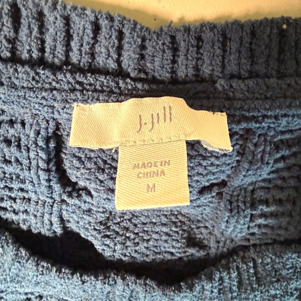 J. Jill Womens Navy Blue Chenille Cable Knit Sweater Crew Neck Pullover 173811 M - Picture 2 of 6